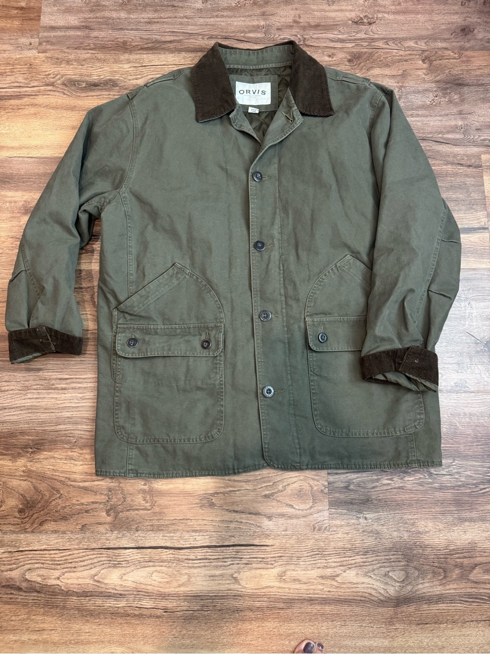 Orvis Men's Olive Green Cotton Canvas Chore Jacket with Corduroy Collar Size XL